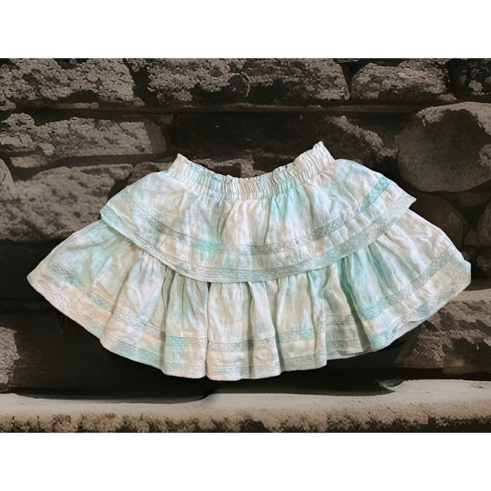 Y2K C&V‎ Chelsea Violet collection M Tiered Lace Insert Ruffle Mini Linen Skirt